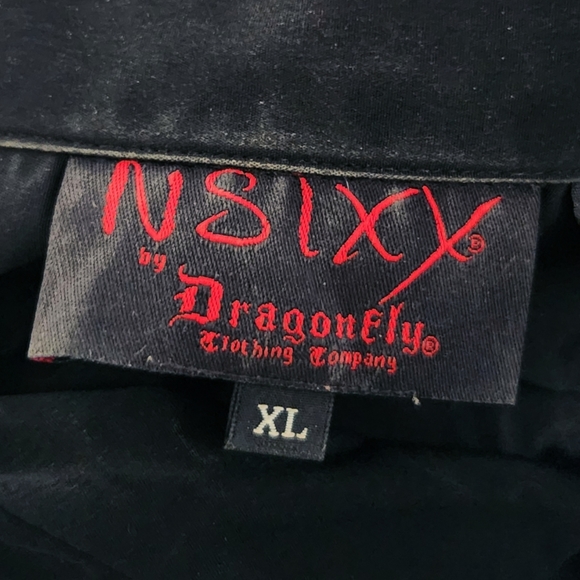 VTG Rare Nikki Sixx X Dragon Fly Mötley Crüe Embroidered Dragons Black Spellout - Picture 5 of 15
